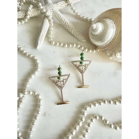 No Brand Jewelry - Extra extra dirty stirred not shaking triple olive martini dangle earrings